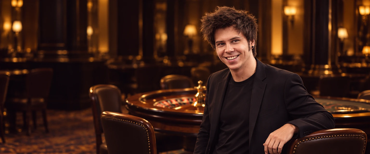 Retrato de El Rubius en una sala con mesas de ruleta